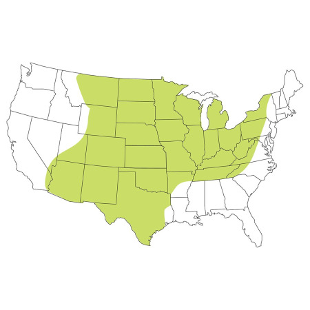 A map of the United States showing appropriate application areas for Short Grow grass mix.